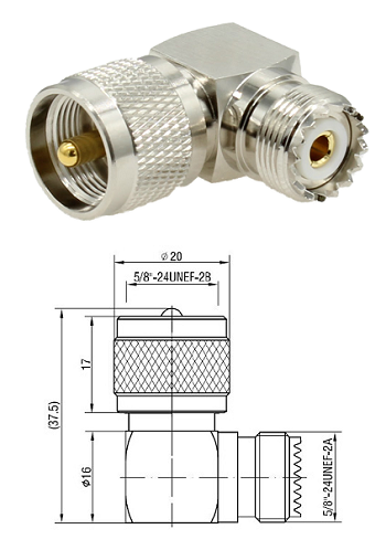 UHF Right-Angled Plug/Jack Adaptor