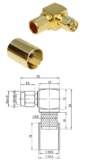 SMA Right-Angled Crimp Plug LMR400