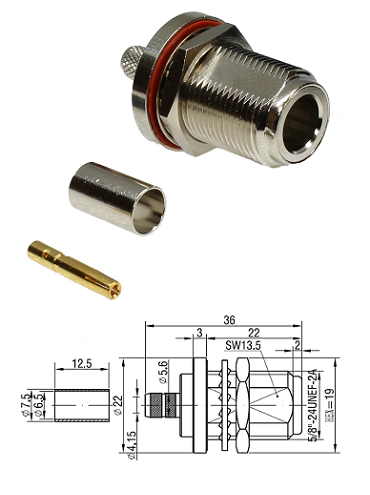 N Type Crimp Bulkhead Jack LMR240