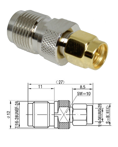 TNC Jack to SMA Plug (Gold)