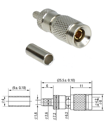 1.0/2.3 Crimp Plug RG179, RG174 (Solder Pin)