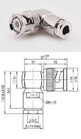 BNC Right-Angled Clamp Plug RG58, LMR195