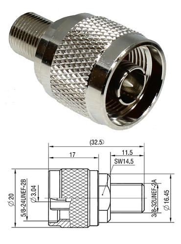 F Type Jack to N Plug Adaptor (N Type 50 ohm Interface)