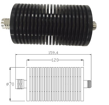 N Type Attenuator 100W, DC-3GHz N-Male to N-Female