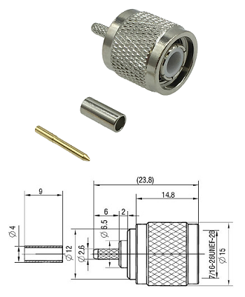 TNC Crimp Plug RG174, RG316