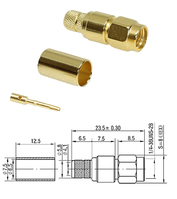 SMA-RP Crimp Plug LMR240 (Crimp Pin)