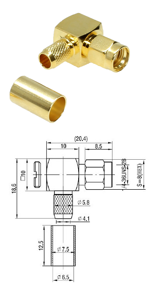 SMA-RP Right-Angled Crimp Plug LMR240