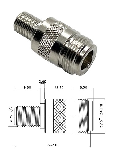 F Type Jack to N Jack Adaptor (50 ohm Interface)