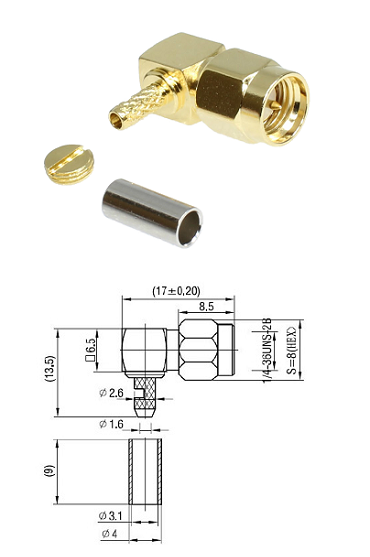 SMA Right-Angled Crimp Plug RG174