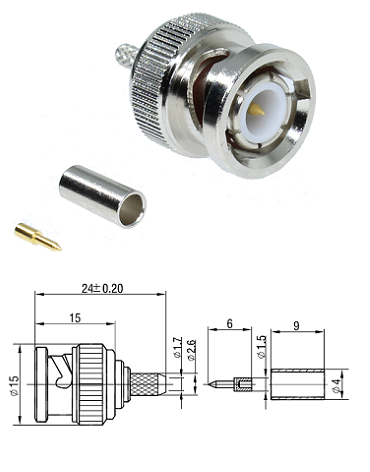  BNC Crimp Plug RG174, 188A, 316, LMR100