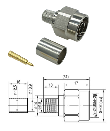 N Type Crimp Plug LMR400 (Hex Coupling)