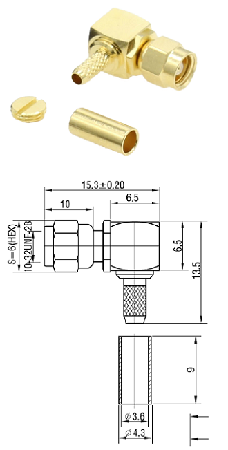 SMC Right-Angled Crimp Plug RG174, RG316