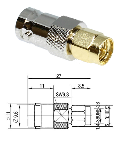 SMA Plug to BNC Jack Adaptor