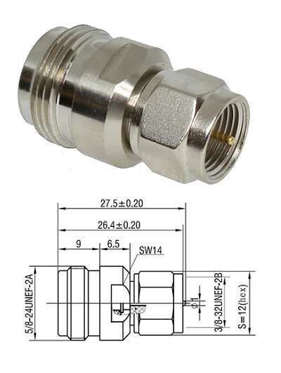 F Type  Plug to N Jack Adaptor (N Type 50 ohm Interface)