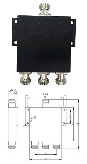 Power Splitter (698-2700MHz 50W, N-Female 3-Way)