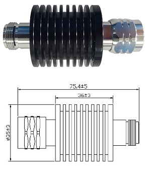 N Type Attenuator 15W, DC-3GHz N-Male to N-Female 