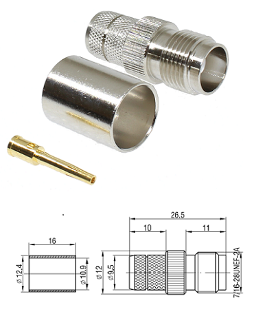 TNC Crimp Jack LMR400 (solder pin)