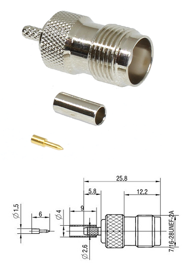 TNC Crimp Jack RG174, RG316