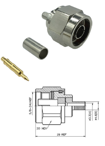 N Type Crimp Plug RG58, LMR195 (Hex Coupling)