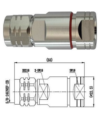 N Straight Clamp Plug for 1/2" Feeder Cable (Hex Coupling)