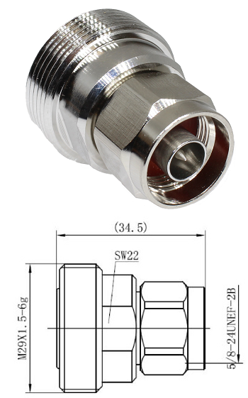 Adaptor 7/16 Female to N Male (Hex)