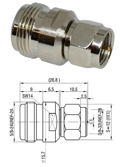 F Type Plug to N Jack Adaptor (N Type 75 ohm Interface)