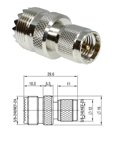 UHF Female to Mini UHF Male Adaptor