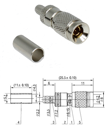 1.0/2.3 Crimp Plug BT3002/SYV-75-2-2  (Solder Pin)