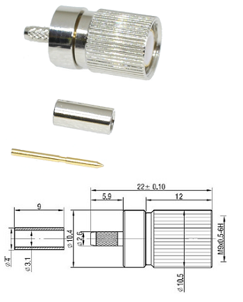1.6/5.6 Crimp Plug RG179, 1.5C-2V, SYV-75-2-2-1 (Solder Pin)