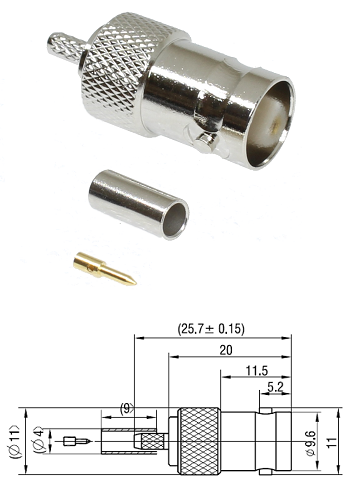 BNC Crimp Jack RG174, 188A, 316, LMR100