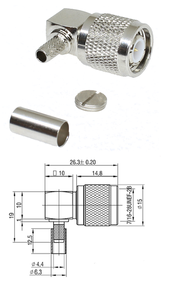 TNC Right-Angled Crimp Plug RG223