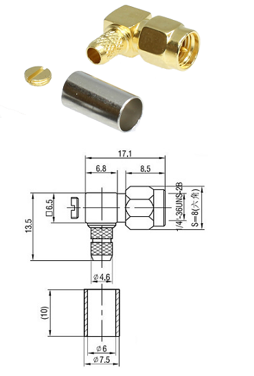 SMA Right-Angled Crimp Plug RG223