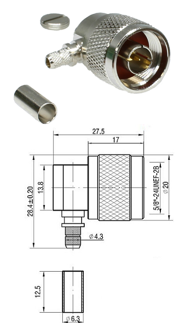 N Type Right-Angled Crimp Plug RG142