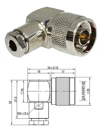 N Type Right-Angled Clamp Plug RG223