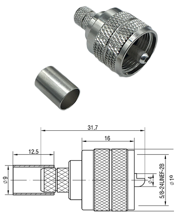 UHF Crimp Plug LMR300 (Solder Pin)