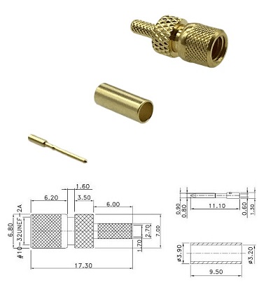 10-32 (Microdot Compatible) Crimp Plug RG174/RG316