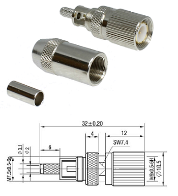 1.6/5.6 Straight Crimp Plug RG179, 1.5C-2V, SYV-75-2-1 (Solder/Crimp/Screw Cover)