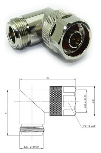 N Type Jack/Plug Right-Angle Adaptor (11GHz)