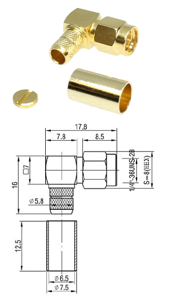 SMA Right-Angled Crimp Plug LMR240