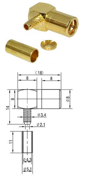 SMB 75 ohm Right-Angled Plug (Solder) BT3002