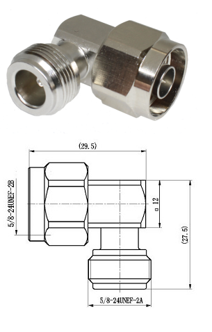 N Type Jack/Plug Right-Angle Adaptor (Hex)