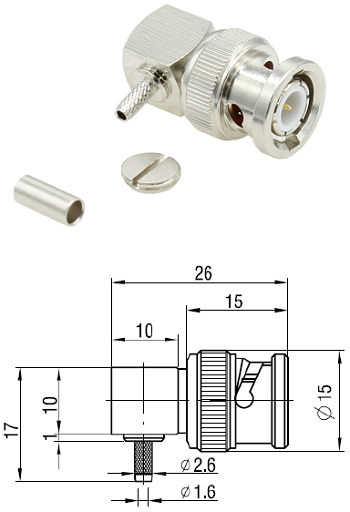  BNC Right-Angled Crimp Plug RG174, RG316