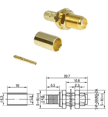 SMA Bulkhead Crimp Jack RG58