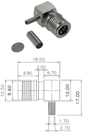 QMA Right-Angled Crimp Plug RG174, RG316