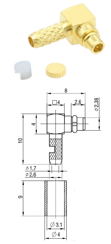 MMCX Right Angled Plug RG174, RG316