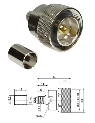 7/16 Crimp Plug RG8, LMR400 (Easy-Fit)