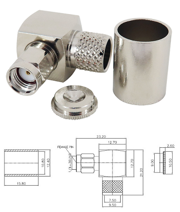 SMA-RP Right-Angled Crimp Plug LMR400