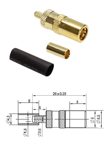 SMB 75 ohm Straight Plug RG179