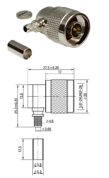 N Type Right-Angled Crimp Plug RG223