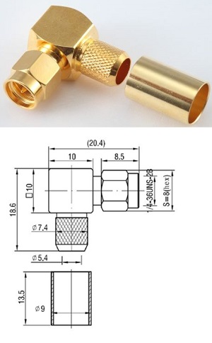 SMA Right-Angled Crimp Plug LMR300